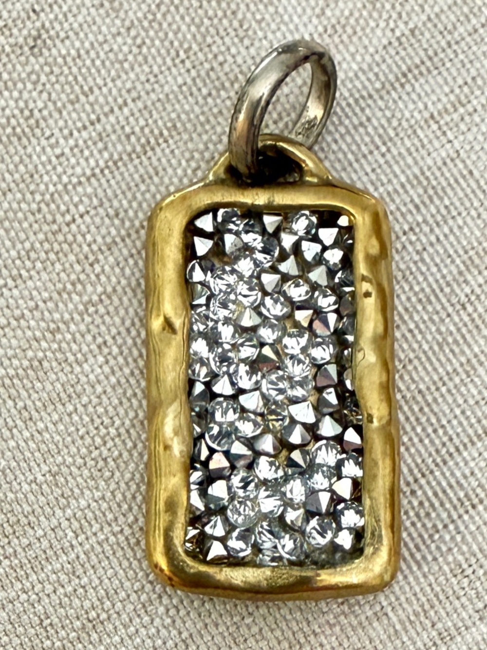 Waxing Poetic Brass Kristal Pavé Crystal Rectangular Dog Tag Charm Pendant